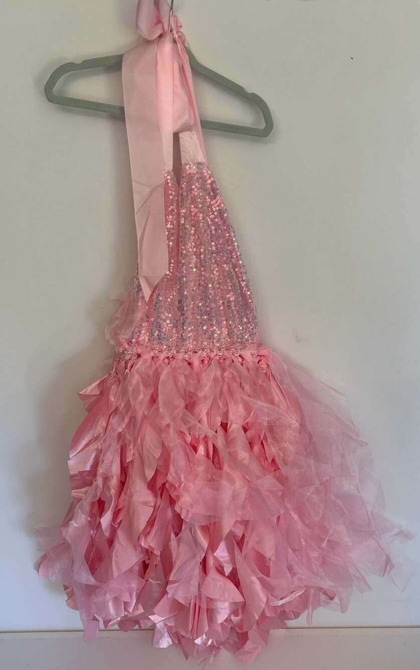 Girls Pink Sequin Halter Ruffle Tutu Dance Costume